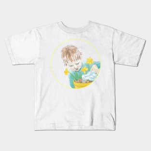 Boy With Daffodils Kids T-Shirt